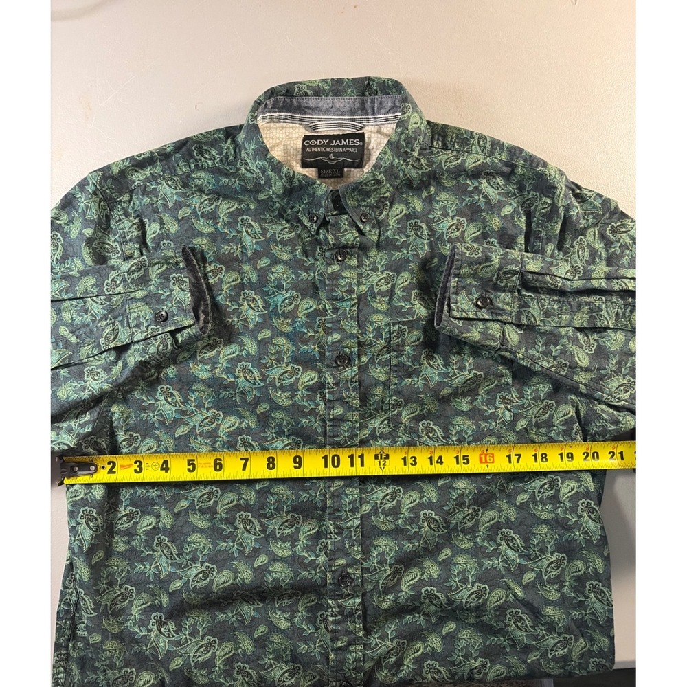 Cody James Button Down Shirt Mens XL Green Paisley Western Long Sleeve Cotton - Picture 2 of 7